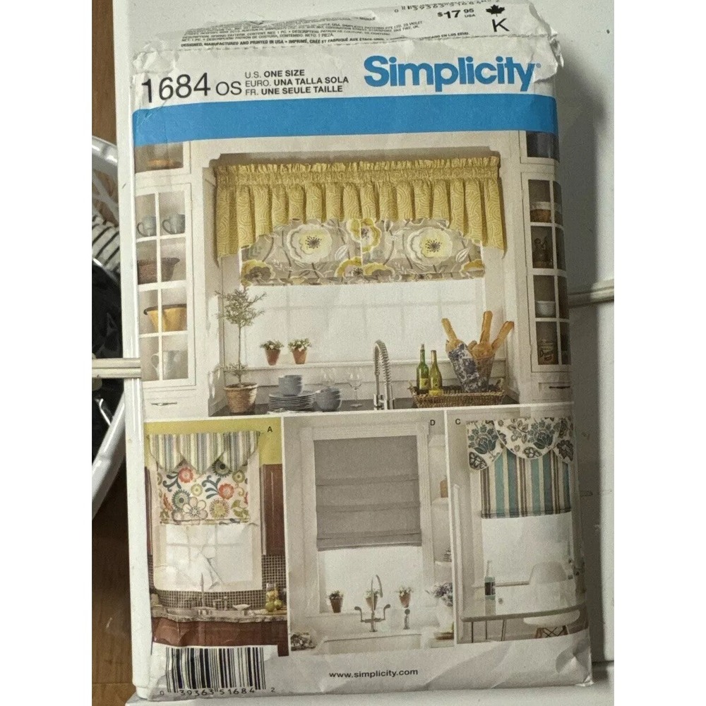 Simplicity Pattern 1684 Window Treatments Roman Shades Valances Uncut,Home Decor